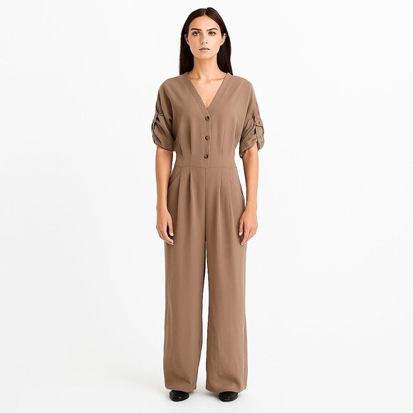 Zara Pants - Zara Tan Jumpsuit Relaxed Fit Lightweight